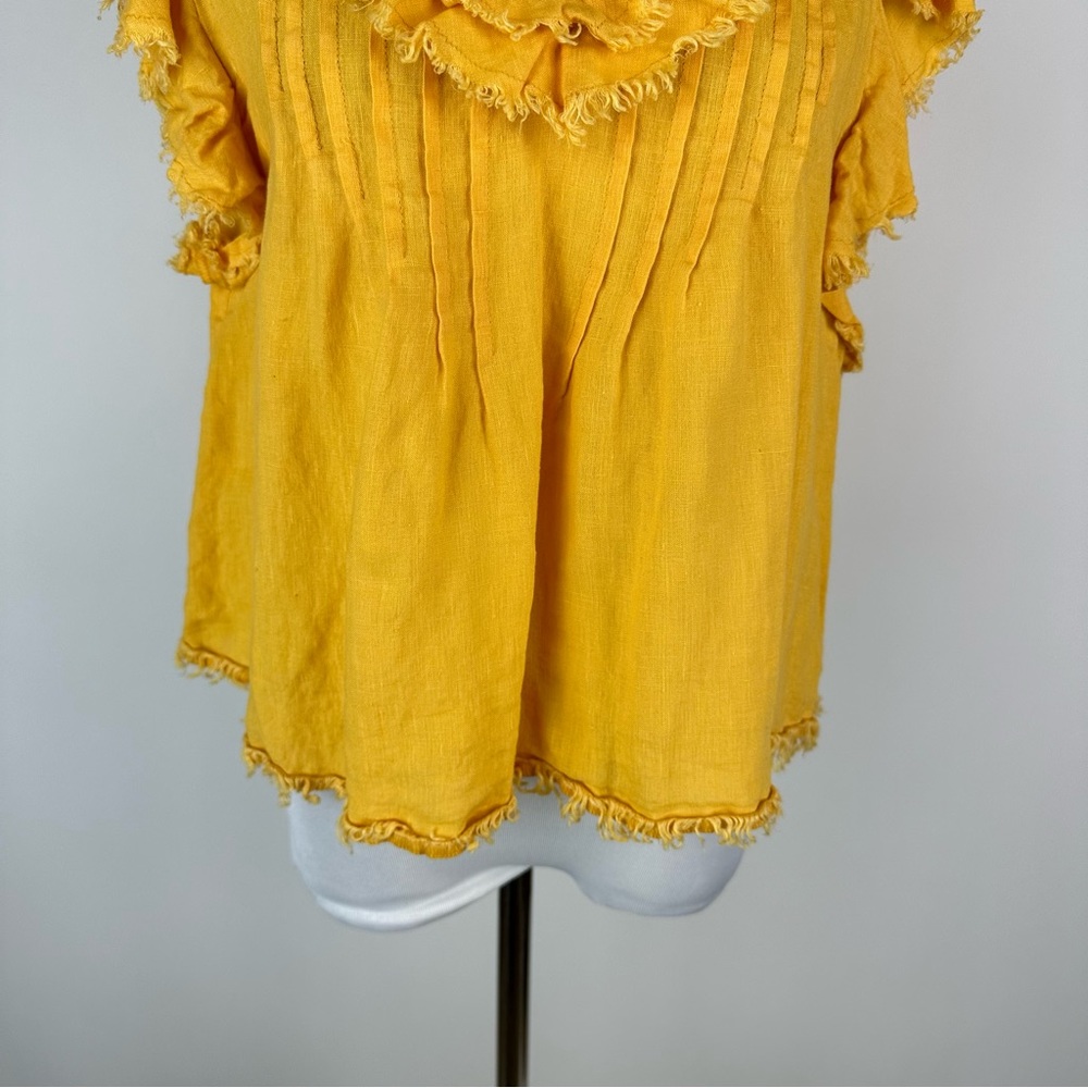 Fatherty Yosepha Marigold Yellow Linen Ruffle Top Size Large - Picture 4 of 12
